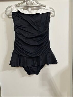 Lauren Ralph Lauren Black One-Piece Swimdress with White Trim
